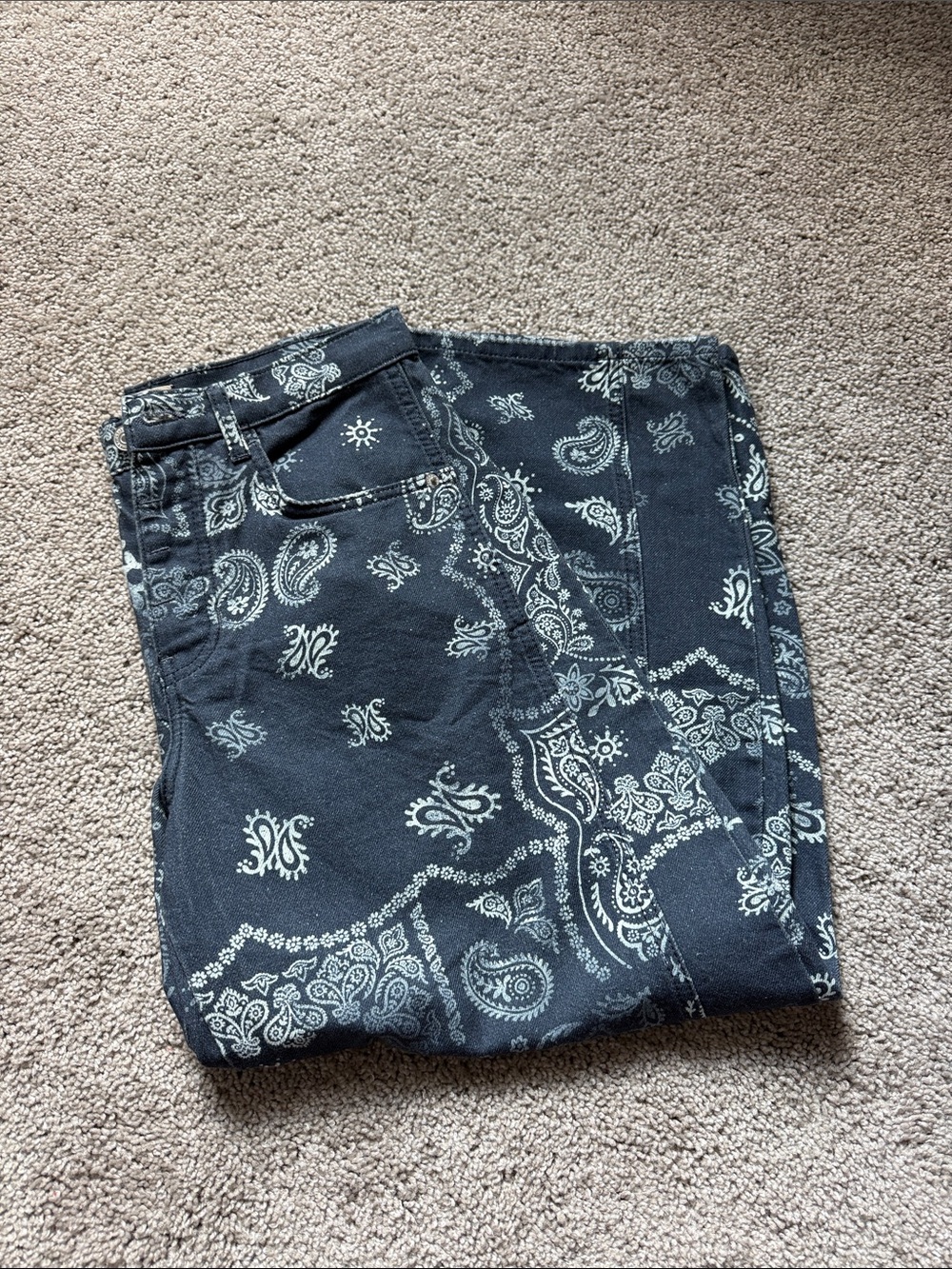 Free People Barrel Jeans with White Bandana Print